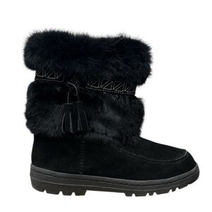 Minnetonka Black Rabbit Fur Suede Boots Size 11 NEW